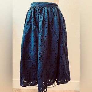 J Crew Cotton Navy Eyelet Midi Skirt